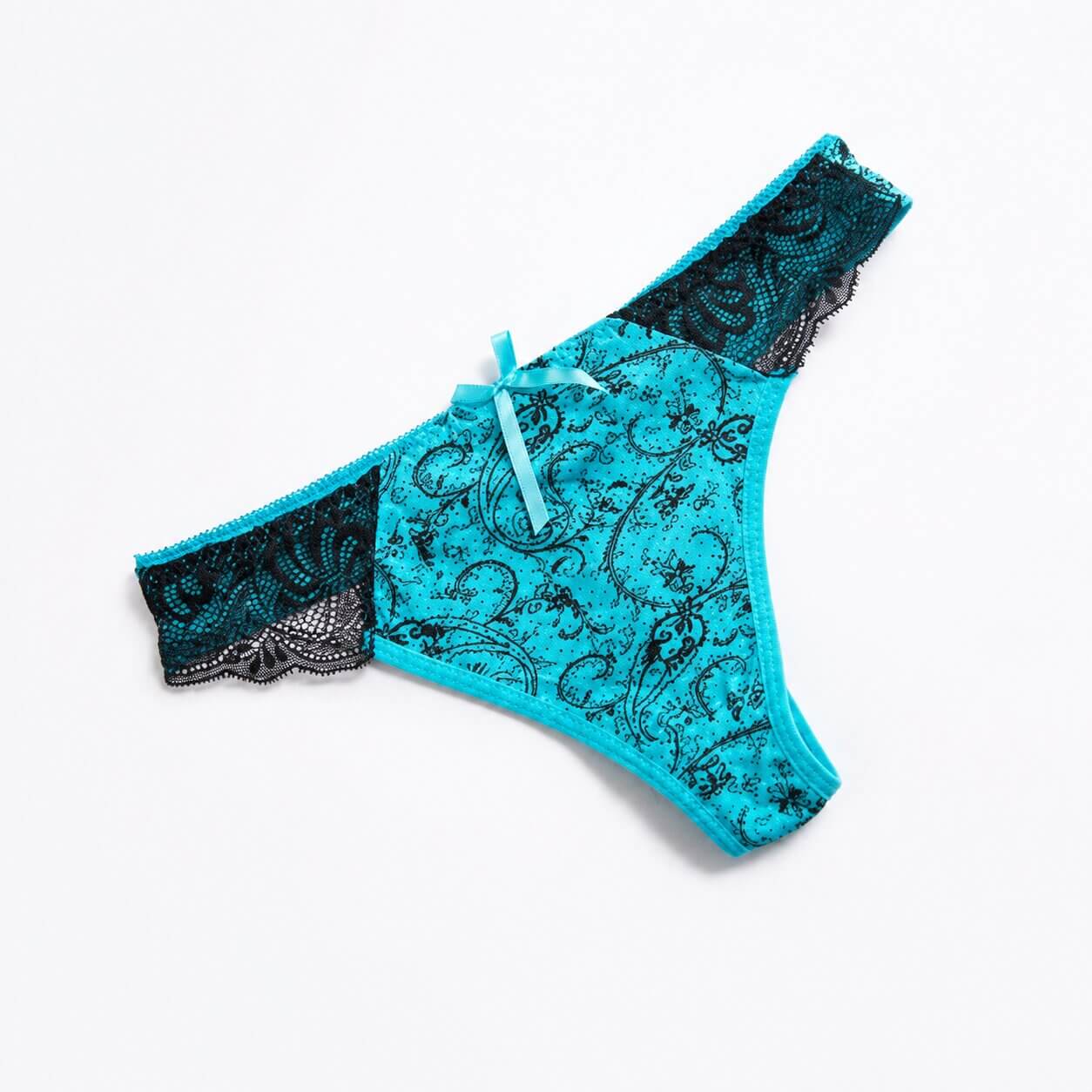 Floral Lace Underwire Bra & Thong Set - Padded Molded Cup Lingerie