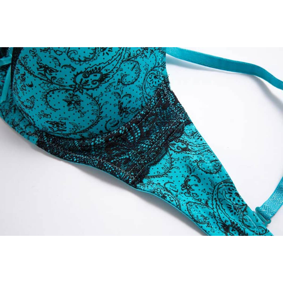 Floral Lace Underwire Bra & Thong Set - Padded Molded Cup Lingerie