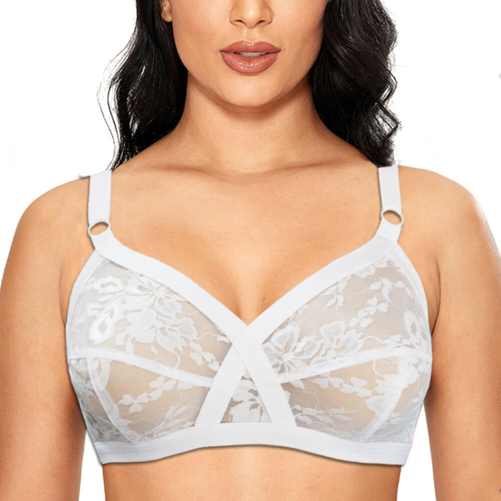 White Cross Your Heart Style Bra with Lace Size 32 - 42, Cup Size