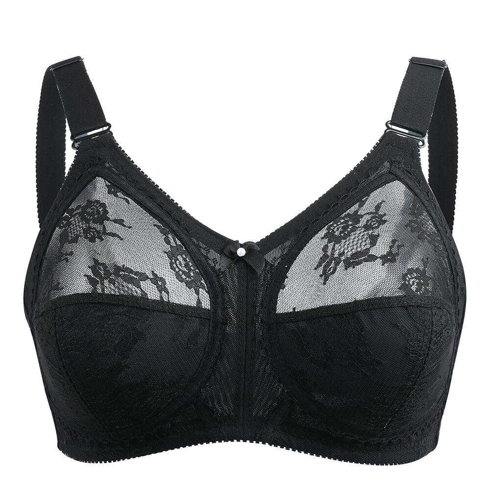 Entyinea Minimizer Bras for Women Full Coverage Underwire Bras Plus Size  Lifting Lace Bra for Heavy Black 80C 