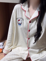 Cozy Hello Kitty Pajamas for Women, Warm Fleece Long-sleeved Loungewear Set