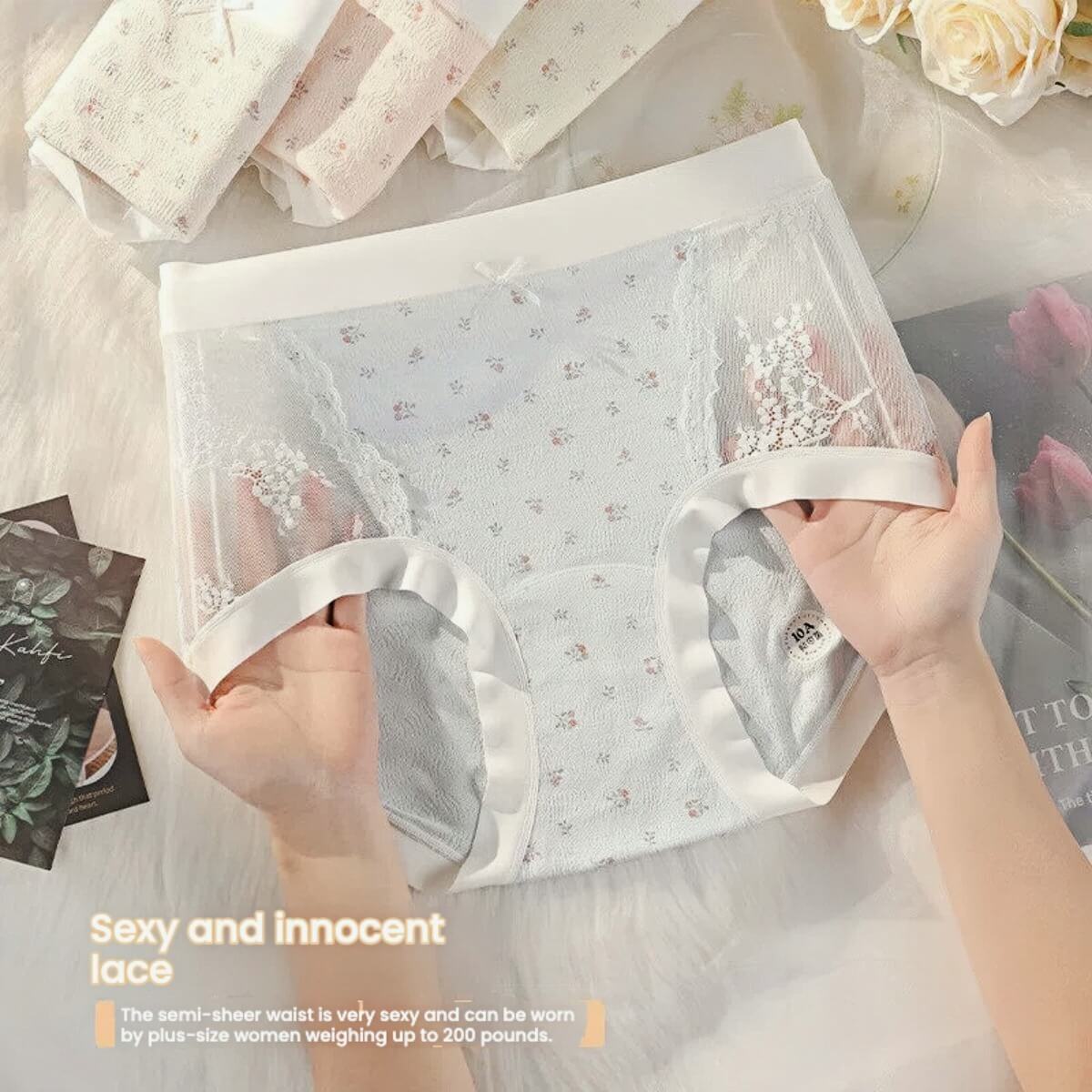 Lace Floral Cotton Women's Briefs 4-Pack 40-100kg