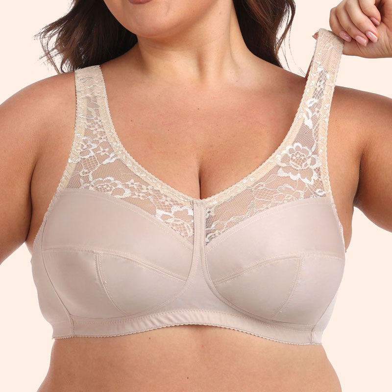 Ultra-Thin Plus-Size Bra with Lace Panel, Wide Shoulder Straps, Full Cup Wireless (C-G Cup)