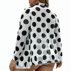 Plus Size 3 Piece Swimsuit Set with Dots High Waisted Bikini and Long Sleeves Cover Ups