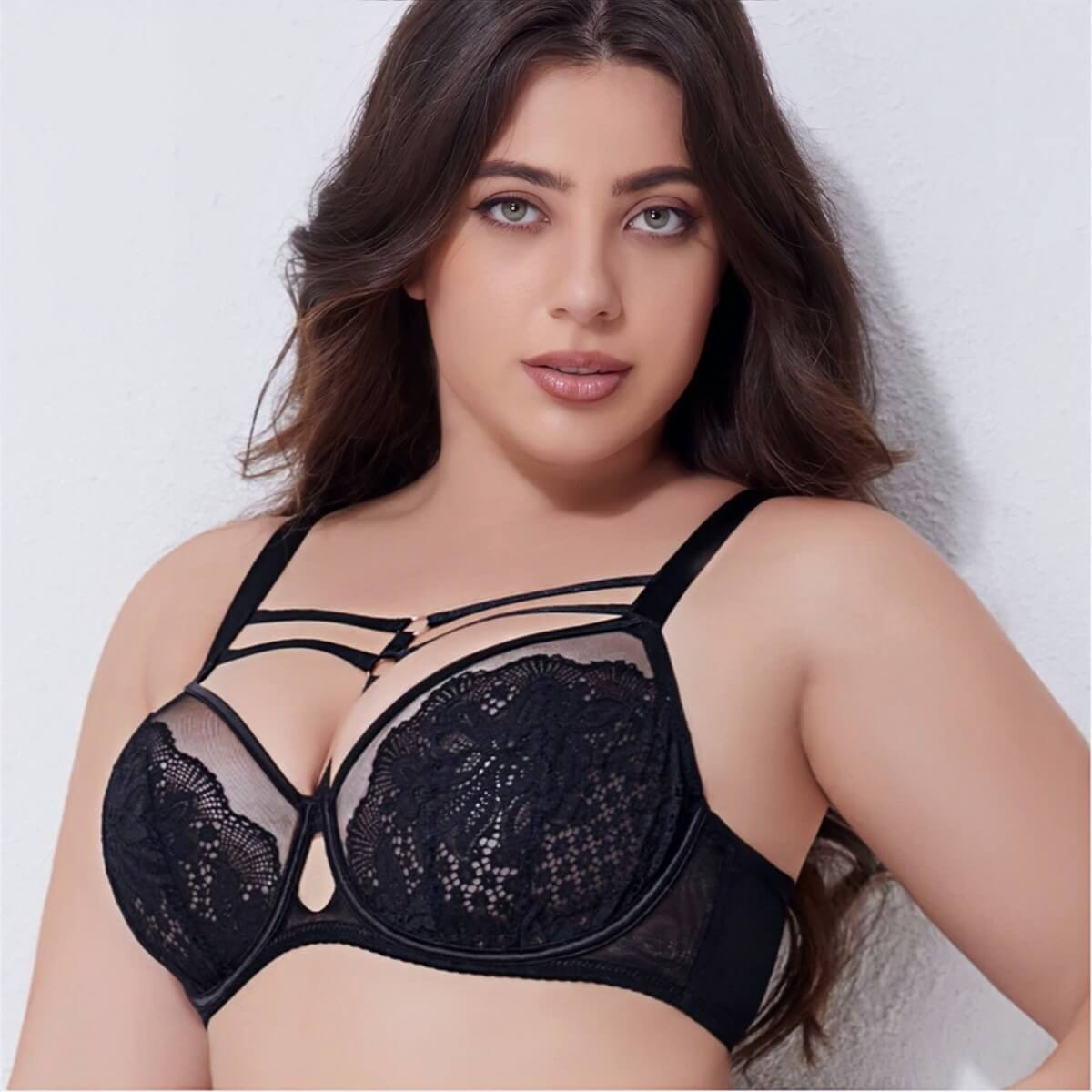 Plus Size Full Cup Underwire Bra – Breathable 3D-Cut Lace Bra (D-J Cups)