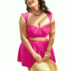 Plus Size High Waist Underwire Bikini Swimwear Ruffle Beach Skirt Set - 3 Pack