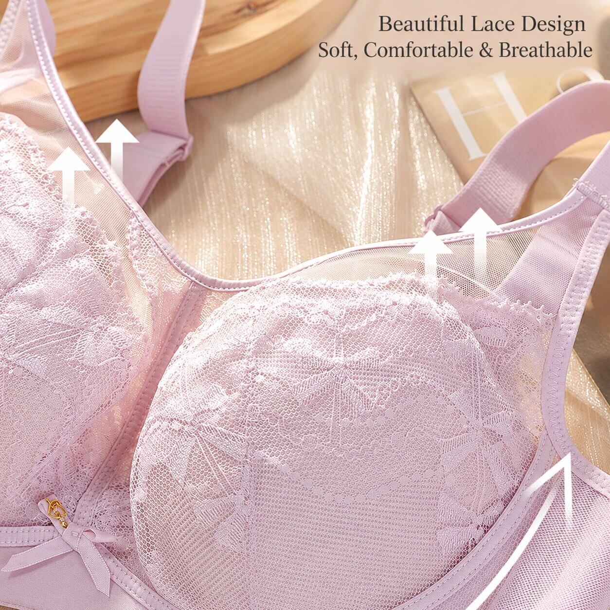 Plus Size Romantic Lace Bra - Full-Coverage Support & Sheer Mesh