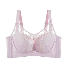 Plus Size Romantic Lace Bra - Full-Coverage Support & Sheer Mesh