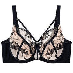Plus Size Sheer Floral Full-Cup Bra - Soft Underwire & Lift Support