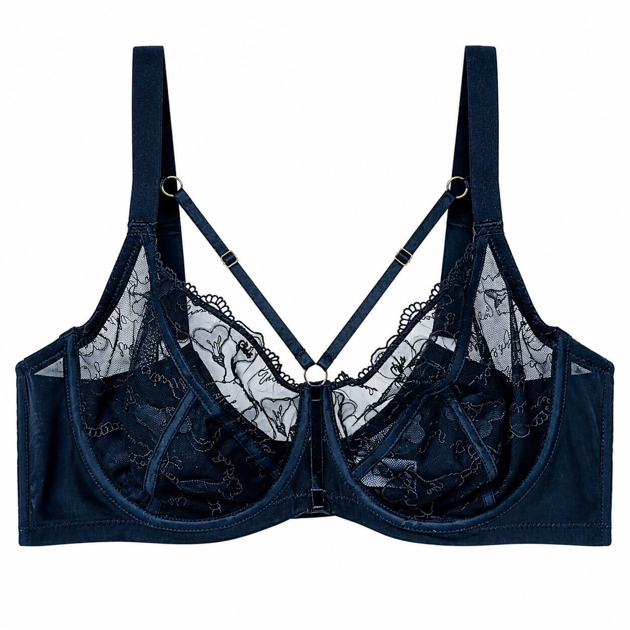 Plus Size Sheer Floral Full-Cup Bra - Soft Underwire & Lift Support
