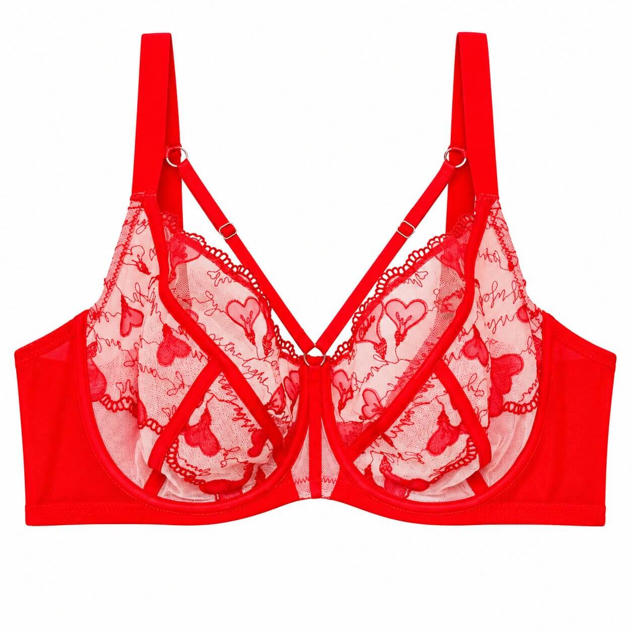 Plus Size Sheer Floral Full-Cup Bra - Soft Underwire & Lift Support