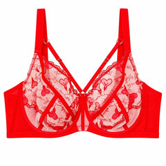 Plus Size Sheer Floral Full-Cup Bra - Soft Underwire & Lift Support