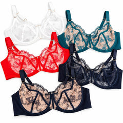 Plus Size Sheer Floral Full-Cup Bra - Soft Underwire & Lift Support