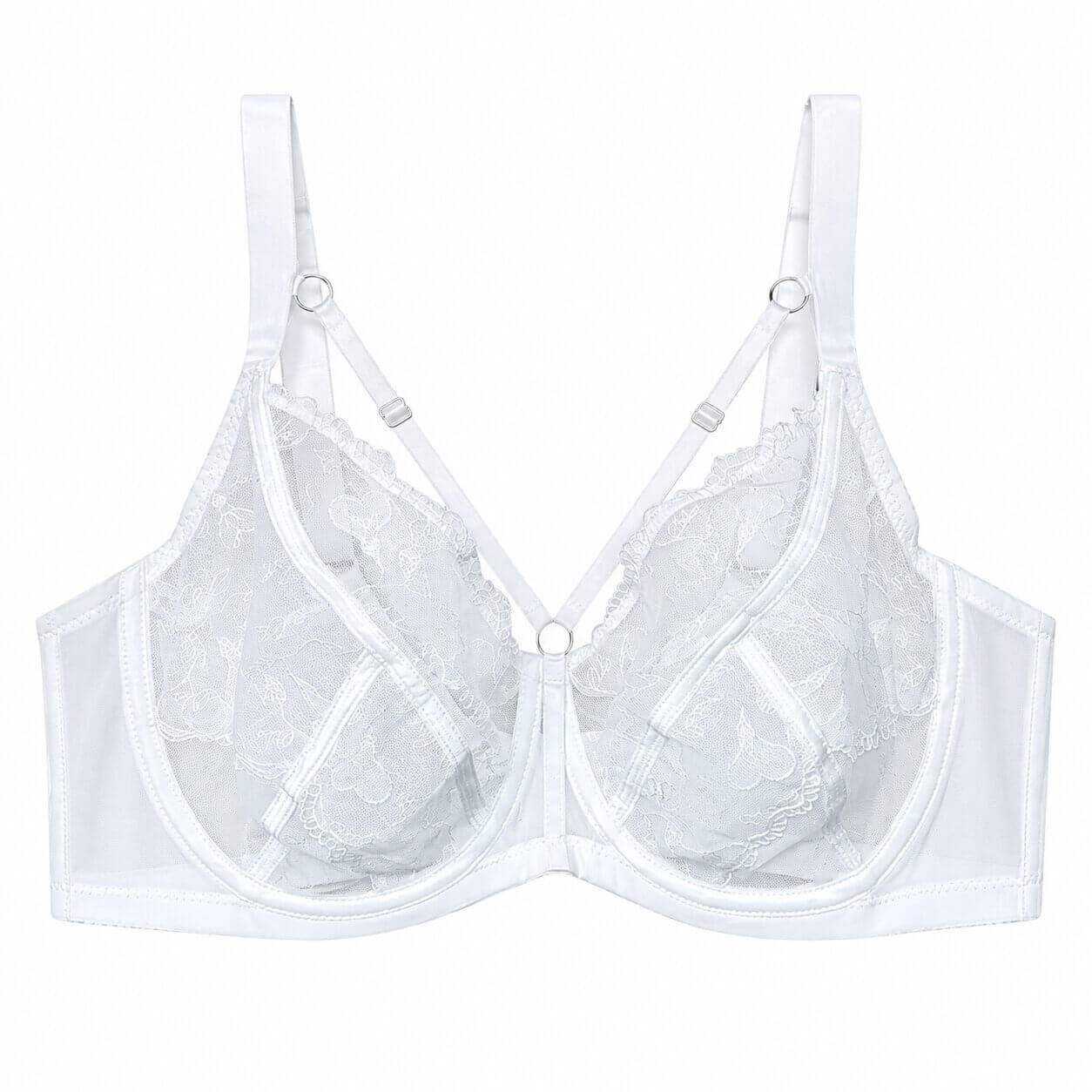 Plus Size Sheer Floral Full-Cup Bra - Soft Underwire & Lift Support