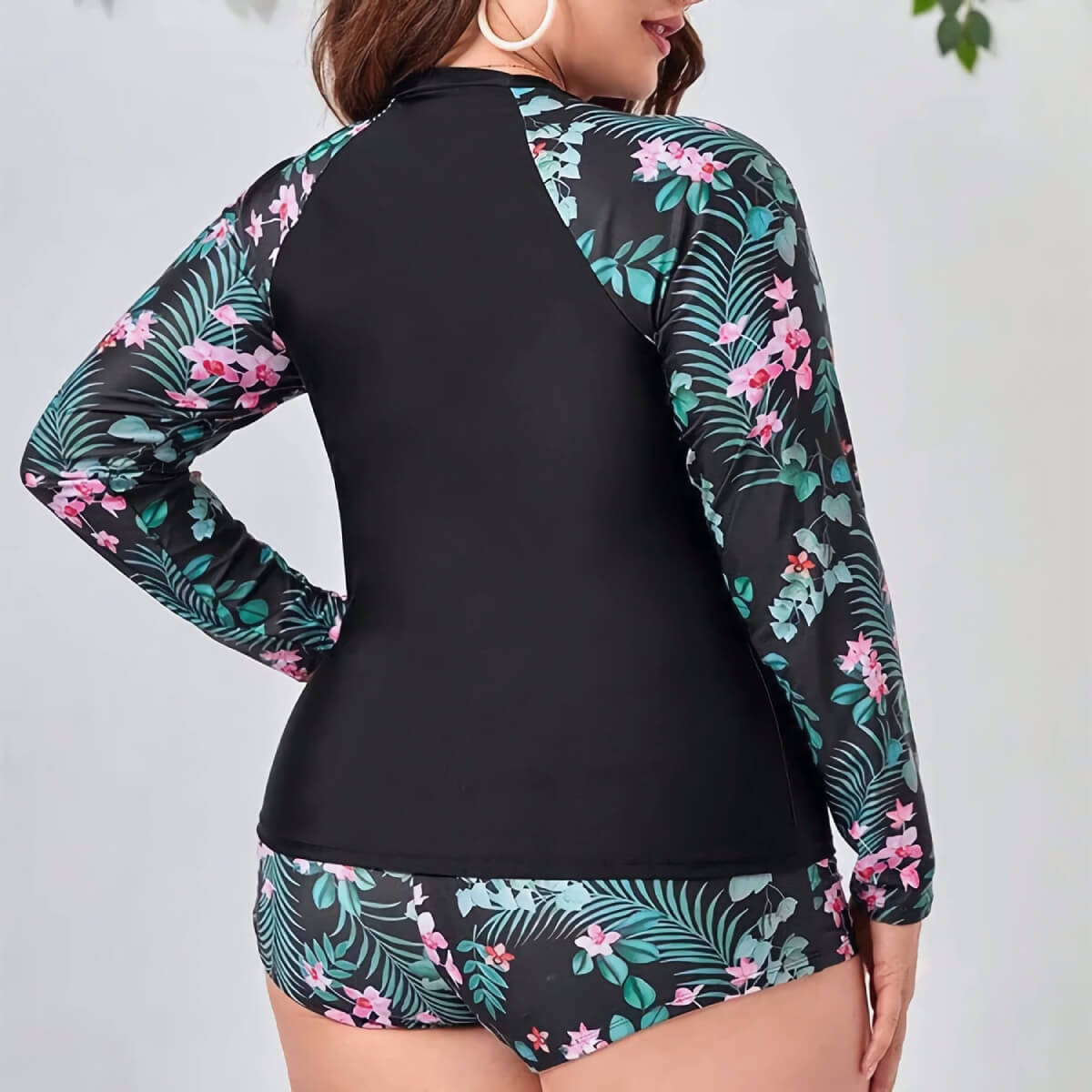 Plus Size Swimwear Women Printed Long Sleeve Swimsuit Two Piece