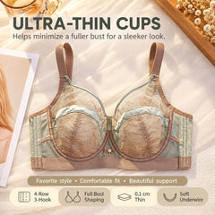 Plus Size Ultra-Thin Lace Underwire Minimizer Bra- Full Bust Support