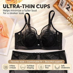 Plus Size Ultra-Thin Lace Underwire Minimizer Bra- Full Bust Support