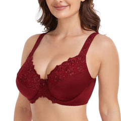 Red Embroidery Full Coverage Minimizer Bra