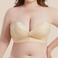 Upper Support Non-Slip Strapless Bra for C-F Cup - Invisible Wireless Gathering Bandeau, Anti-Sagging Wedding Dress Bra with Removable Straps