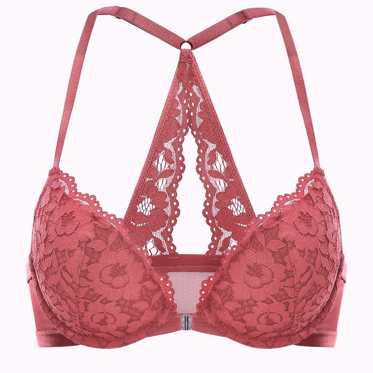 Women's Floral Front Closure Bra Lace Bralette C D DD Cup