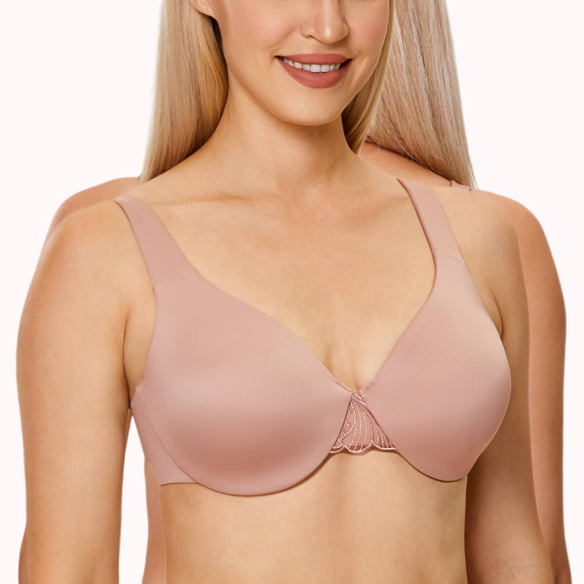 Womens Wireless Plus Size Lace Bra Full Coverage Unlined Minimizer Bra  Comfort Cotton 50A Pink