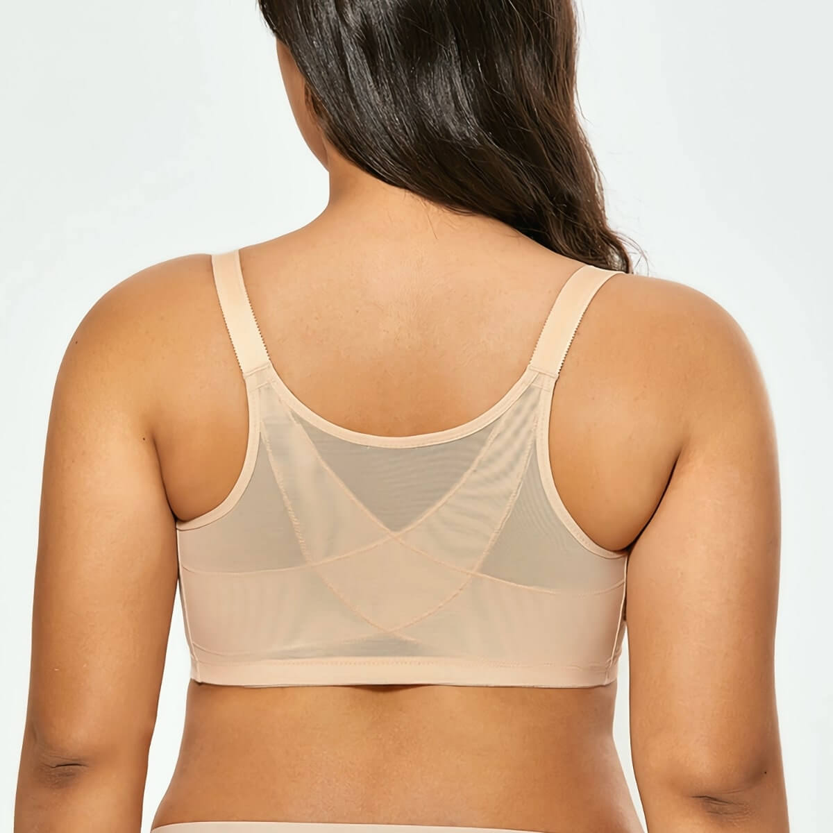  Womens Full Coverage Front Closure Wire Free Back Support  Posture Bra Peach Dew 48C
