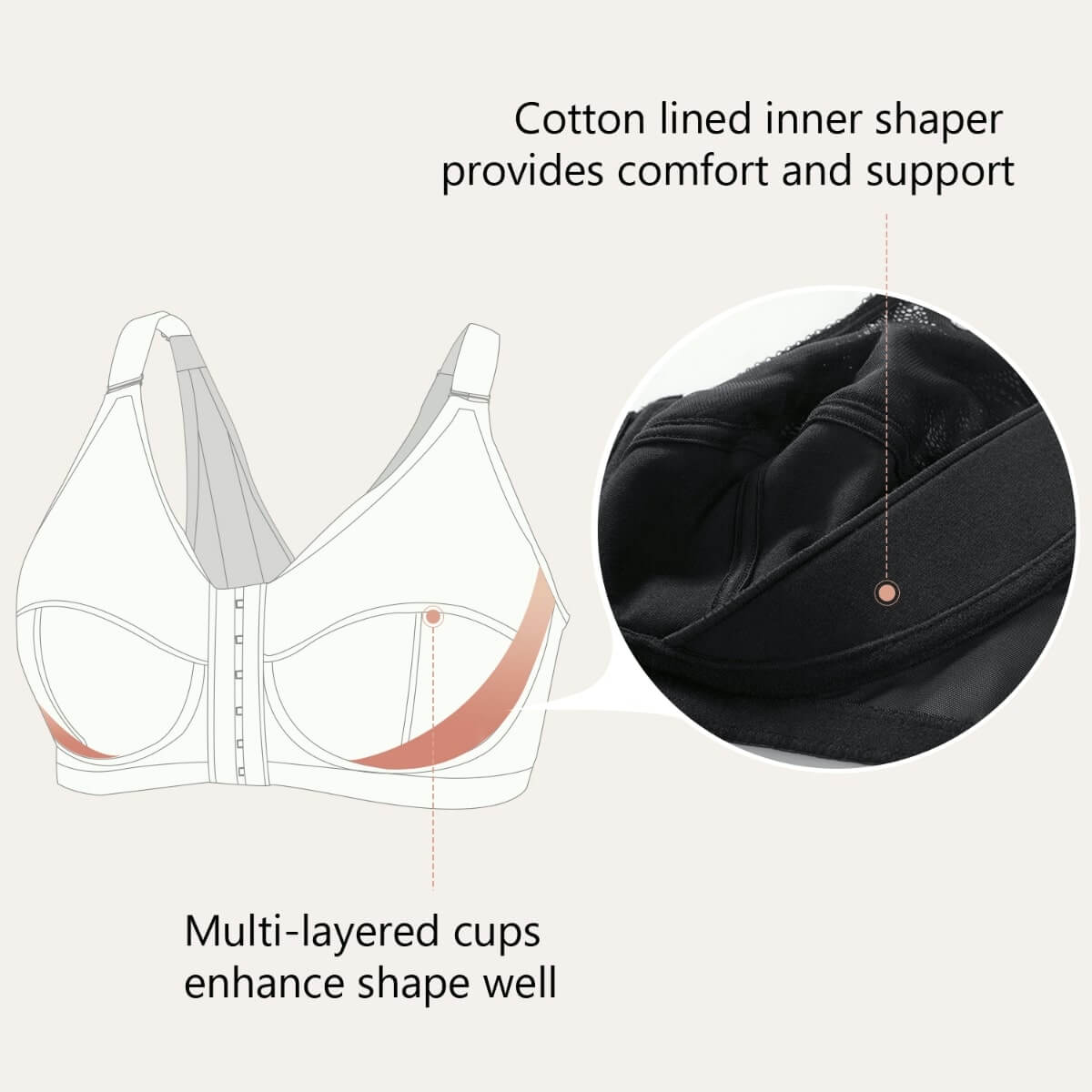 Women's Smooth Cotton Front Closure Posture Bra