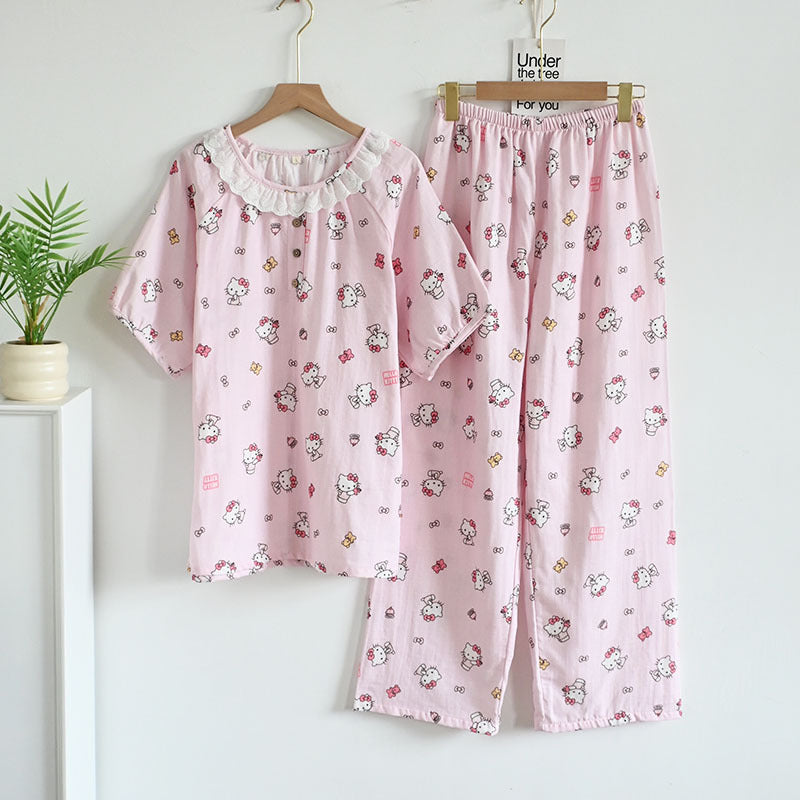 Women's Cute Cartoon Print Cotton Pajamas - Princess Short Sleeve Nightwear Set