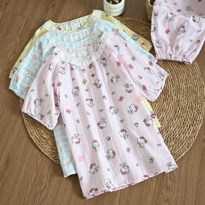 Women's Cute Cartoon Print Cotton Pajamas - Princess Short Sleeve Nightwear Set