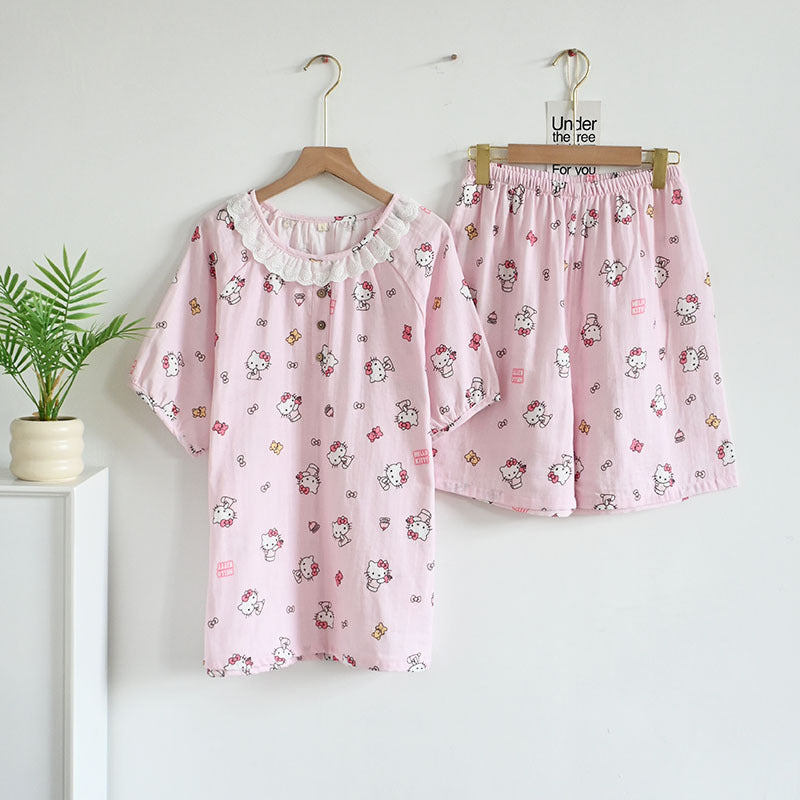 Women's Cute Cartoon Print Cotton Pajamas - Princess Short Sleeve Nightwear Set