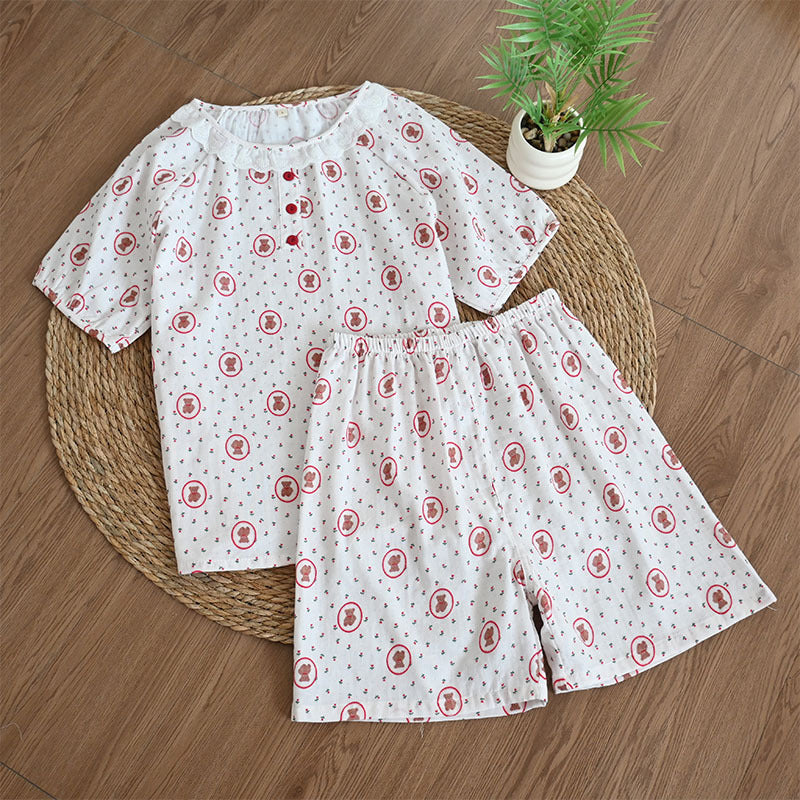 Women's Cute Cartoon Print Cotton Pajamas - Princess Short Sleeve Nightwear Set