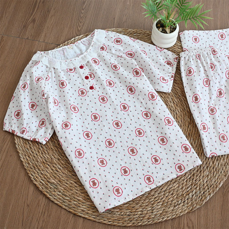 Women's Cute Cartoon Print Cotton Pajamas - Princess Short Sleeve Nightwear Set