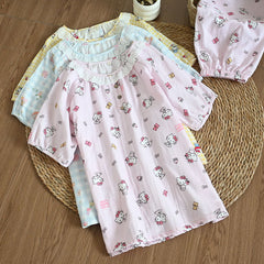 Women's Cute Cartoon Print Cotton Pajamas - Princess Short Sleeve Nightwear Set