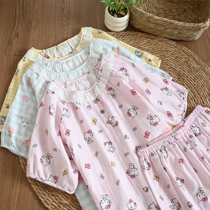Women's Cute Cartoon Print Cotton Pajamas - Princess Short Sleeve Nightwear Set