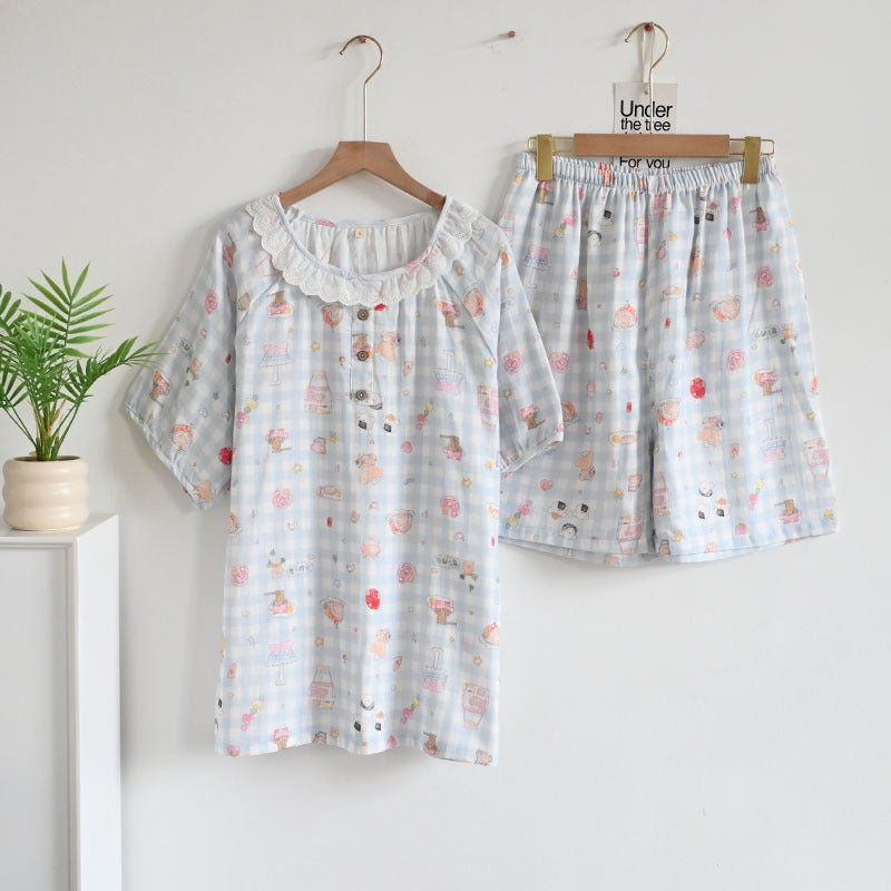 Women's Cute Cartoon Print Cotton Pajamas - Princess Short Sleeve Nightwear Set