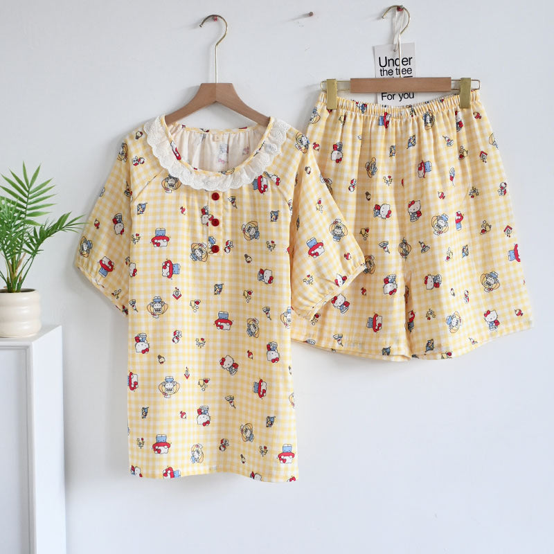 Women's Cute Cartoon Print Cotton Pajamas - Princess Short Sleeve Nightwear Set