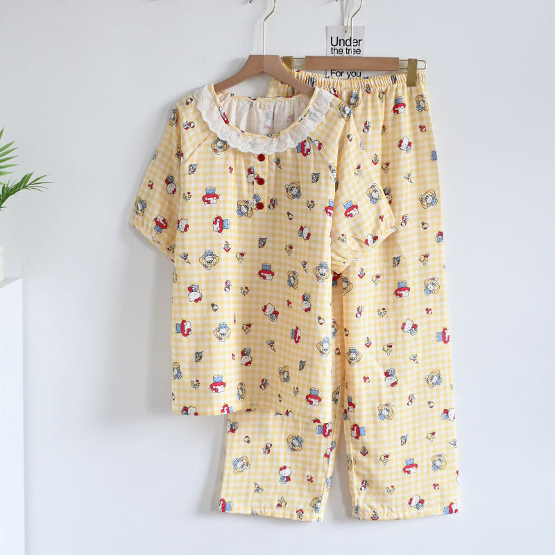 Women's Cute Cartoon Print Cotton Pajamas - Princess Short Sleeve Nightwear Set