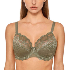 Floral Lace Full Coverage Pus Size See Through Bra