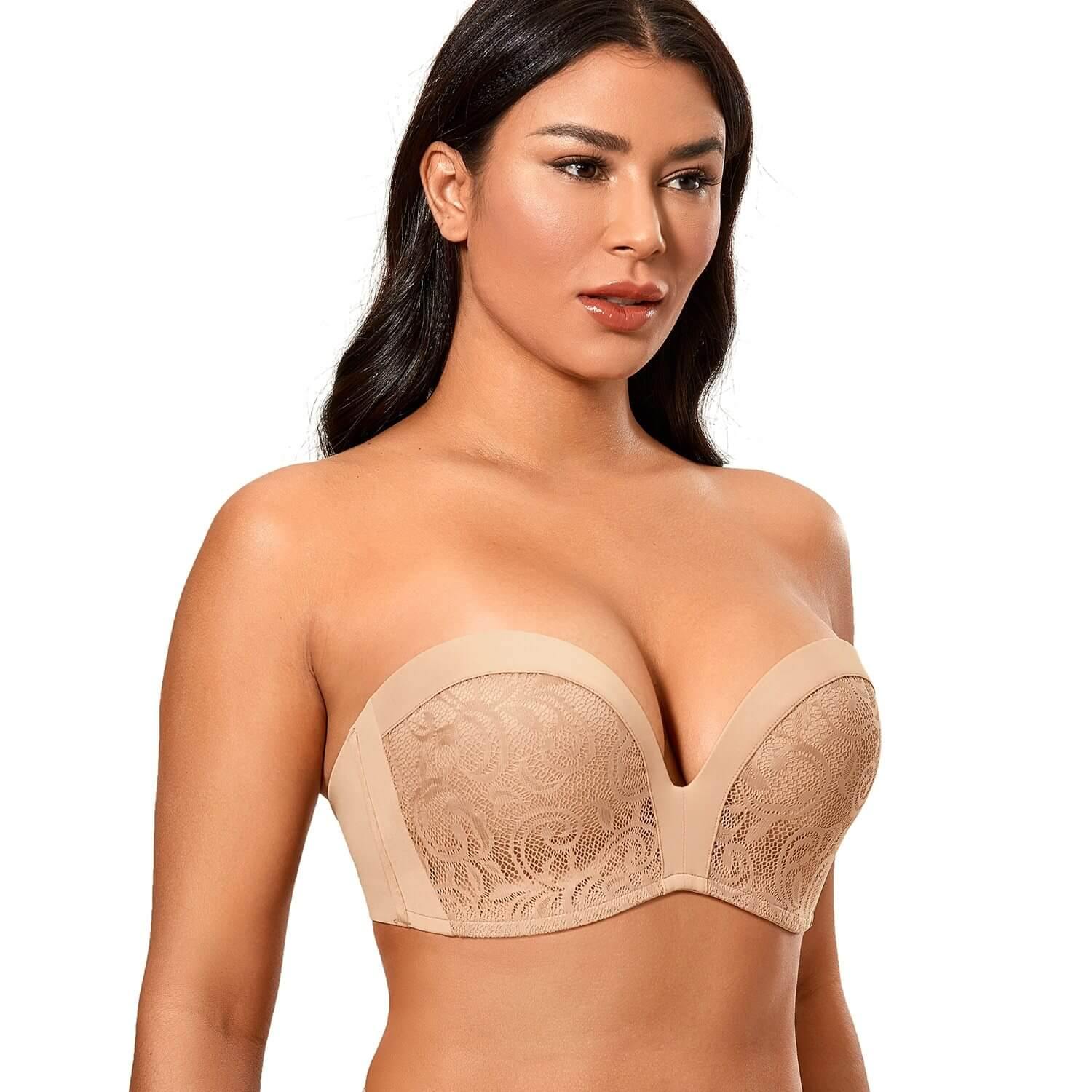  Womens Strapless Bra Unlined Underwire Minimizer Plus Size  Support Gentle Rose 34F