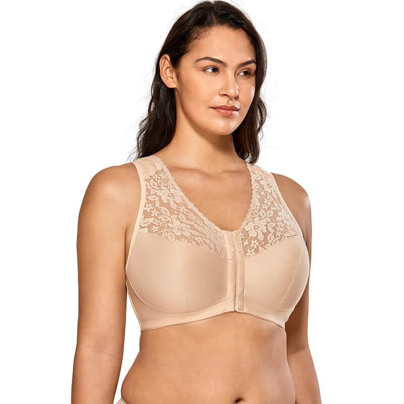 Women's Cotton Full Coverage Wirefree Non-padded Lace Plus Size Bra 50D 