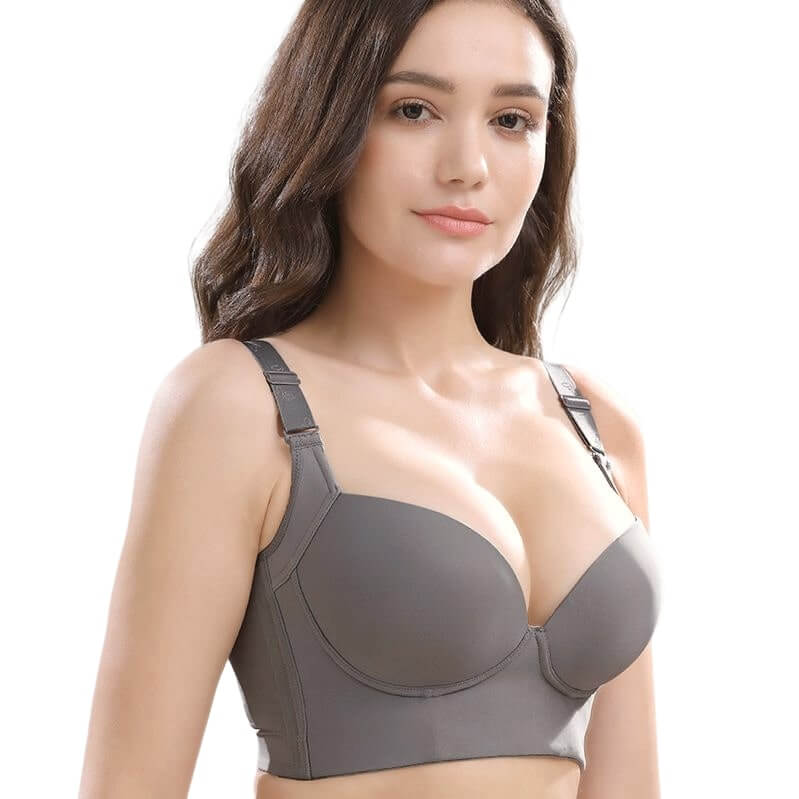 Full Coverage Support Bra, Fashion Deep Cup Wirefree Lift Bra, Sexy lace  Beauty Back Push Up Anti-Sagging Seamless Bra (L, Beige+Black) at   Women's Clothing store