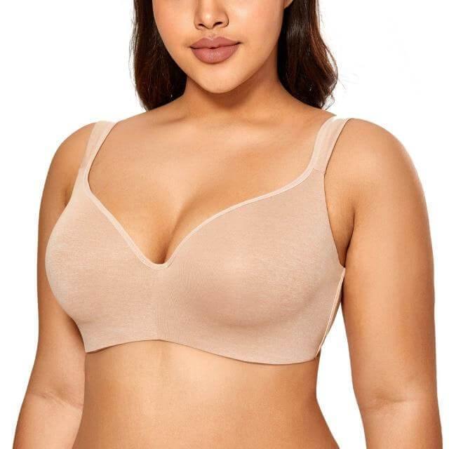 Womens Wireless Plus Size Lace Bra Unlined Full Coverage  Comfort Cotton Grey 40C