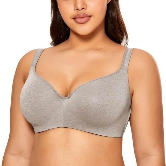  Womens Plus Size Wireless Bra Support Comfort Full Coverage  Unlined No Underwire Smooth Beige 44C