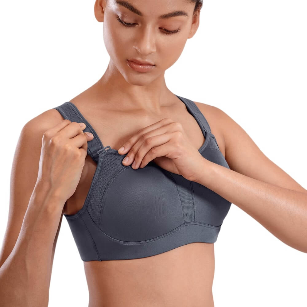  Womens Sports Bra Front Adjustable High Impact Support  Padded Wireless Racerback Plus Size Running Bra Umber 32E