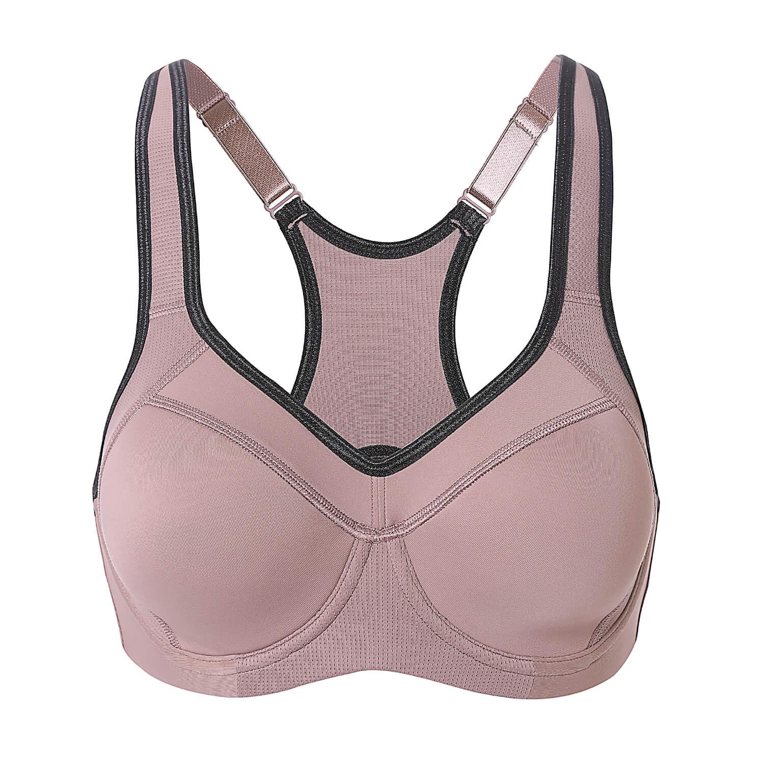 Womens Full Support High Impact Racerback Lightly Lined Underwire Sports  Bra Beige 38F