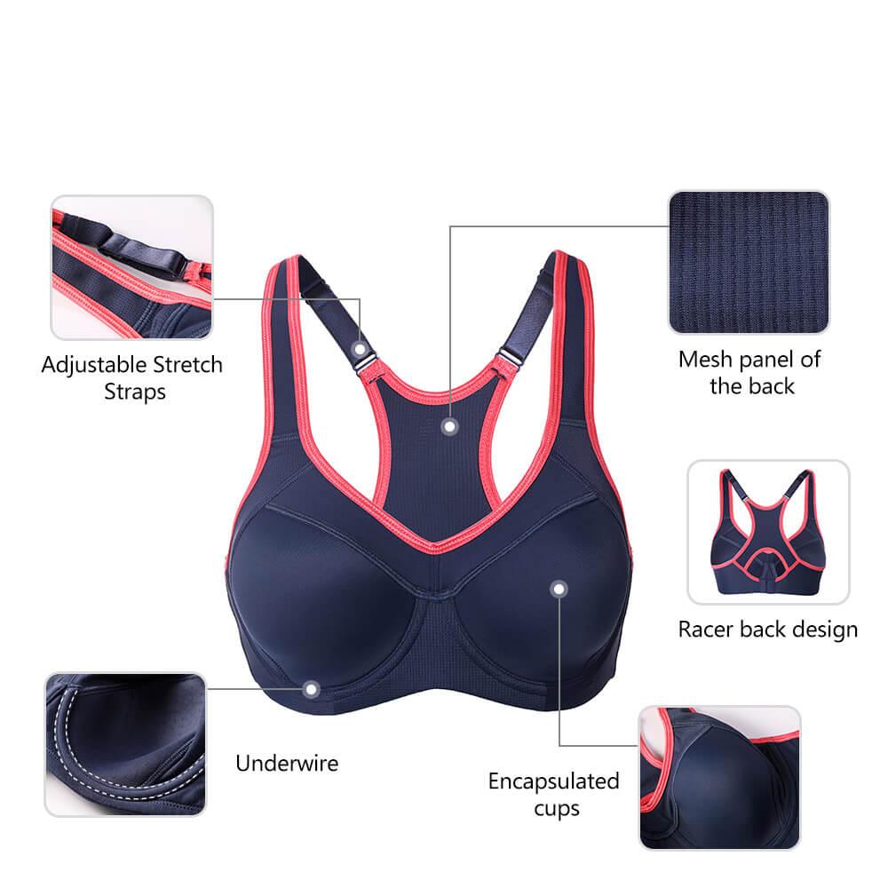  Womens Full Support High Impact Racerback Lightly Lined  Underwire Sports Bra Black 42C
