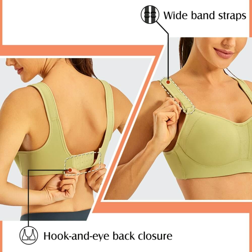  Womens Sports Bra Front Adjustable High Impact Support  Padded Wireless Racerback Plus Size Running Bra Umber 32E