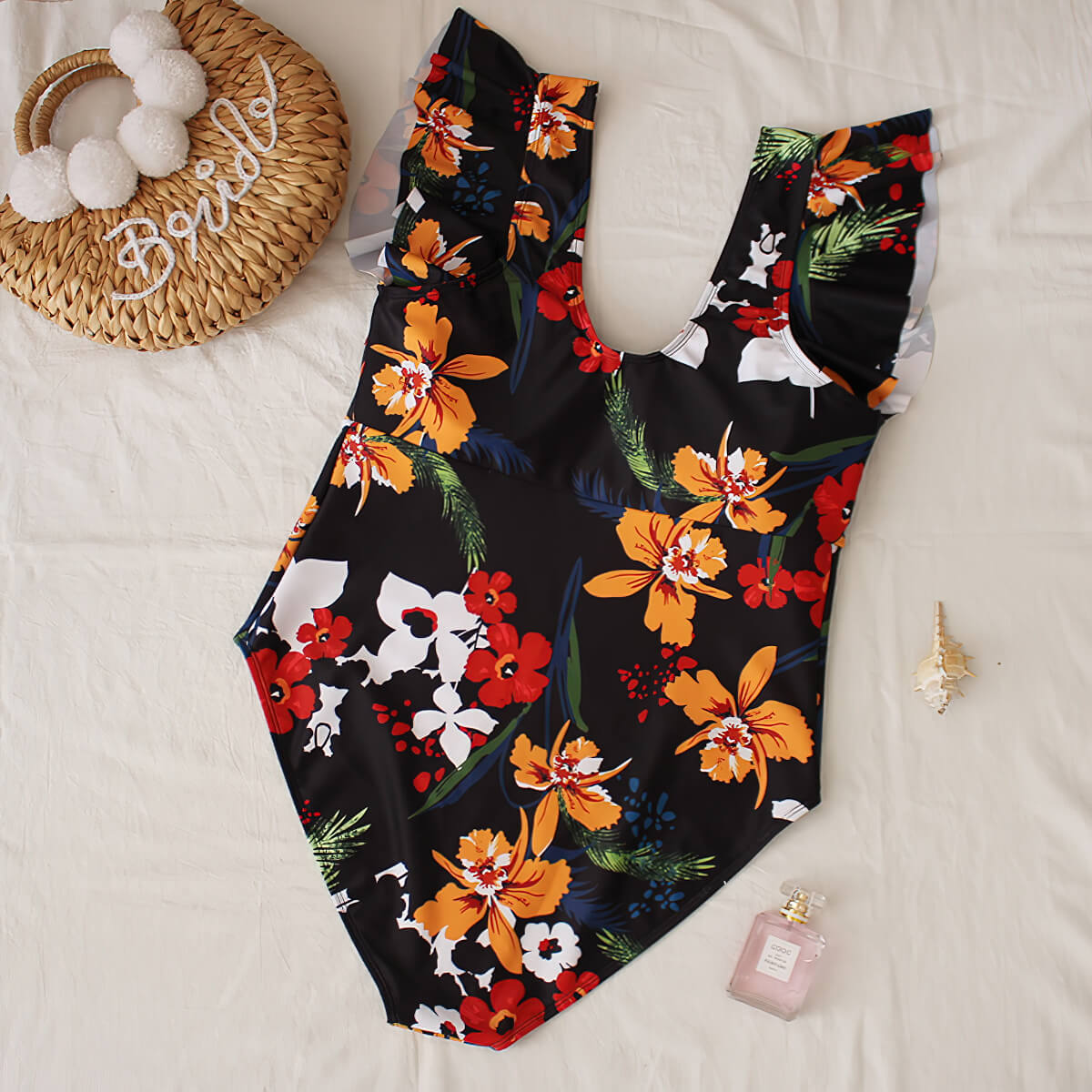 Plus Size Ruffle Swimsuit Flower Printed