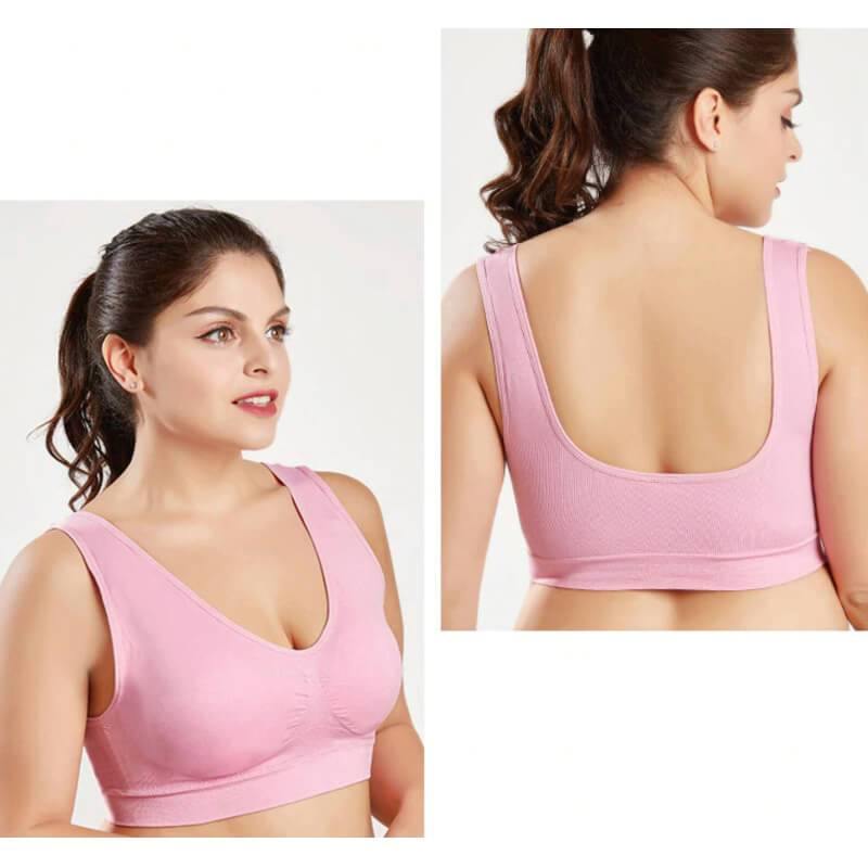 Comfy Seamless Wirefree Plus Size Sleep Bra - Mesh Padded - Yoga Sports  Bralette - V Neck - Ultimate Lift - Pink XL