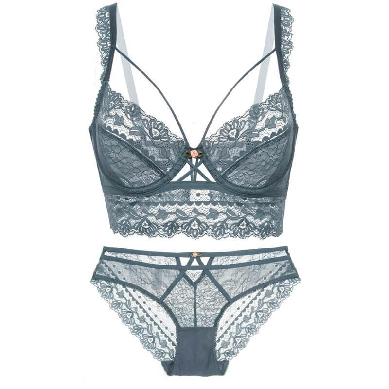 Push Up See Through Lace Bra And Underwear Set - Okay Trendy